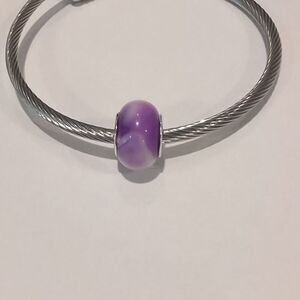 Silver Purple and White Blended Charm for Pandora Style Bracelet‎